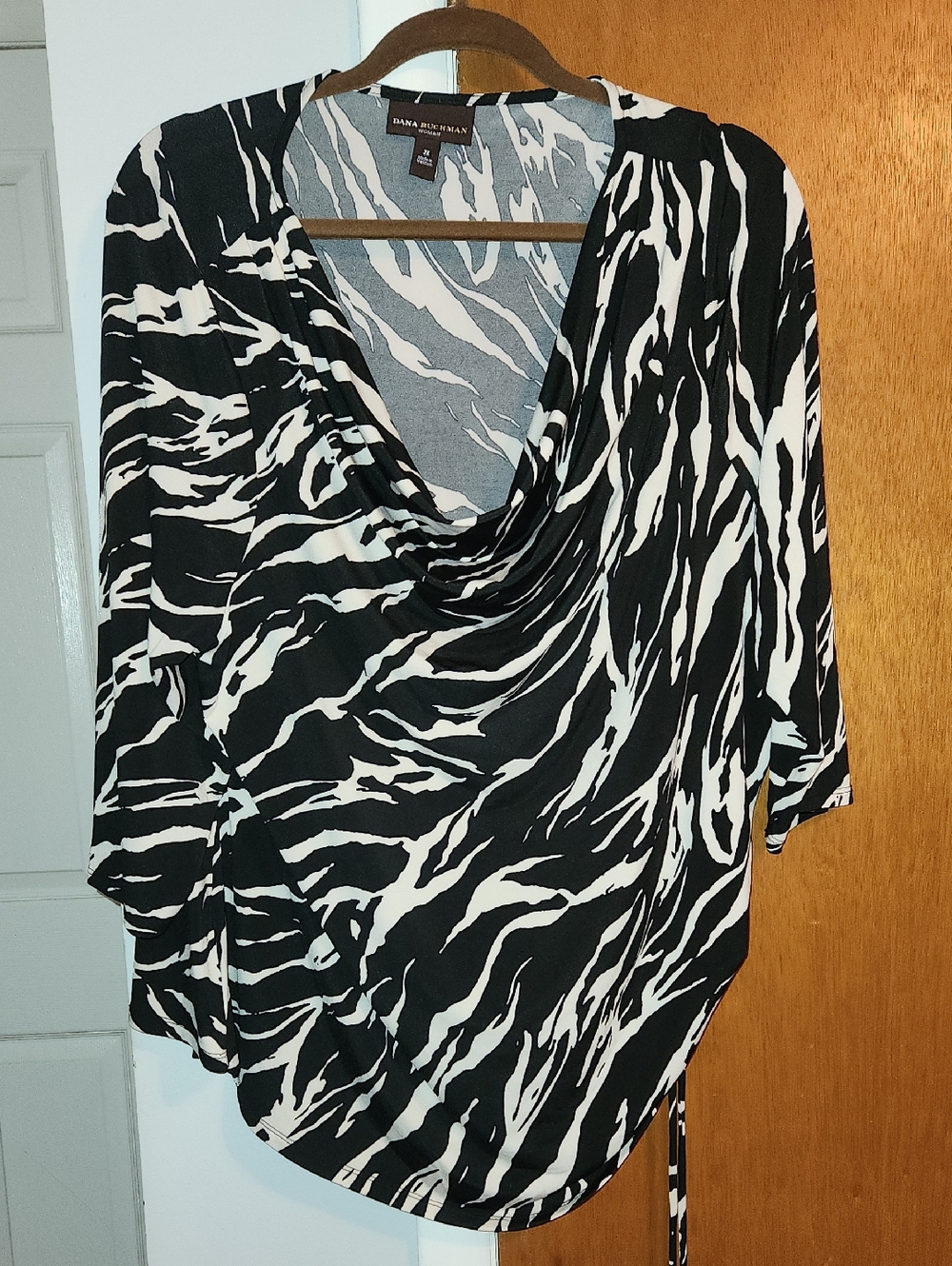 Dana Buchman Black & White Zebra-Print Drape Neck Blouse